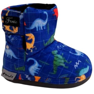 Imagem de Pantufa Bebe Menina Infantil Pelúcia Forrada Sapatinho Quente Bota Inverno (DINO AZUL, BR, Bebê, Faixa Numérico, 17, 18)