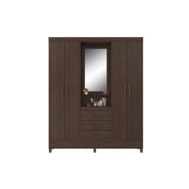 Imagem de Guarda Roupa Solteiro 4 Portas e 3 Gavetas c/ 1 Espelho Capelinha Persia Cafe Touch - Demóbile