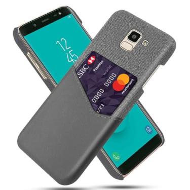 Imagem de Capa para Samsung Galaxy J6(2018),Tela e tampa de couro PU,Anti-deslizante,Resistência à impressão digital,Caso de proteção de 360°com 1 slot de cartão atrás-Gray
