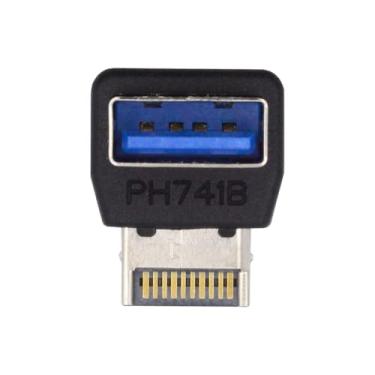 Imagem de xiwai Adaptador de painel frontal USB 3.1 macho tipo-E para tipo-A USB3.0 conversor de dados fêmea com ângulo descendente de 90 graus para placa-mãe