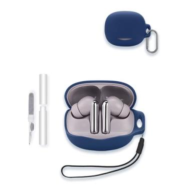 Imagem de Capa para fones de ouvido sem fio Qcy Melobuds N50 ANC Bluetooth 5.4, protetor de silicone macio, portátil, resistente a arranhões, com kit de limpeza, mosquetão e cordão, azul