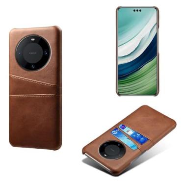 Imagem de Capas Compatível com HUAWEI MATE 60 Pro Plus,Caso de couro PU-Tampa de telefone a prova de choque com 2 slots de cartão,Proteção anti-impressão digital e anti-gota-Brown