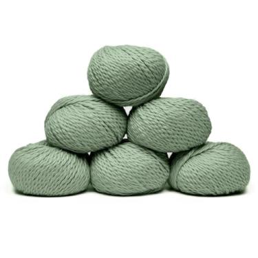 Imagem de Conjunto de 6 novelos de lã de alpaca 100% bebê, peso volumoso, feito no Peru, macio e perfeito para tricô e crochê (verde sálvia, volumoso - 6 novelos)