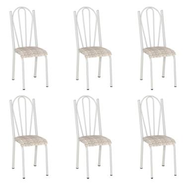 Imagem de Kit 6 Cadeiras de Cozinha Alasca Estampado Rattan Pés de Ferro Branco - Pallazio
