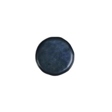 Imagem de Pratos de cerâmica retrô simples e requintados para uso doméstico podem ser pratos de salada redondos de micro-ondas - troca de forno azul profundo de 17 cm