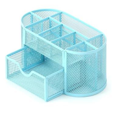 Imagem de Organizador de Mesa Porta Canetas Lapis Clips Com Gaveta 9 Divisórias Aramado Color (Azul)