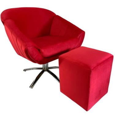 Imagem de Kit Poltrona Giovana Giratória Cromado, Puff Quadrado e Almofadas em S