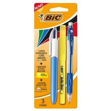 Imagem de BIC Kit Universidade 3 Unid - Caneta 4C, Marca-texto Briteliner Amarelo, Lapiseira 0.7mm