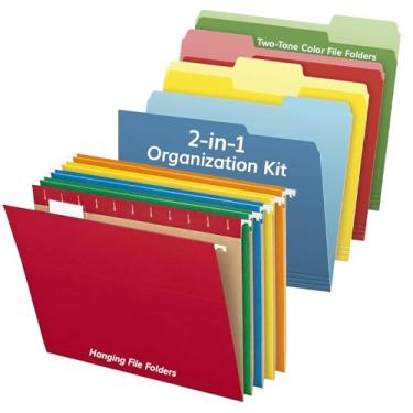 Imagem de Pendaflex Pastas de arquivo suspensas recicladas (25 pastas) e pastas de arquivo coloridas em dois tons (36 pastas) - pastas de arquivo de cores sortidas tamanho carta - perfeita para arquivo, mesa e