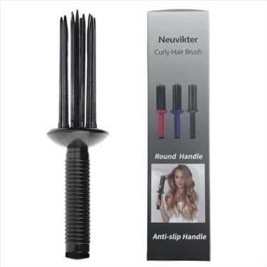 Imagem de Neuvikter Escova de cabelo cacheado de 17 dentes, escova definidora de cachos, pente de enrolar, perfeita para salão de beleza e uso doméstico (preto redondo)