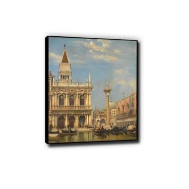 Imagem de Pronto para pendurar "A Piazzetta de São Marcos, Veneza" famosas reproduções de arte de parede impressão em tela pinturas de paisagem da cidade para decoração de parede de sala de estar 30 x 36 cm