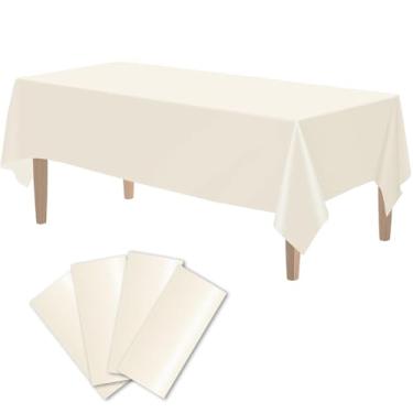 Imagem de OULIGET Toalhas de mesa de plástico, capas de mesa descartáveis, capas de mesa para festa de chuveiro, toalhas de mesa para piquenique, aniversário, festas de casamento, uso de mesa retangular de 2,4