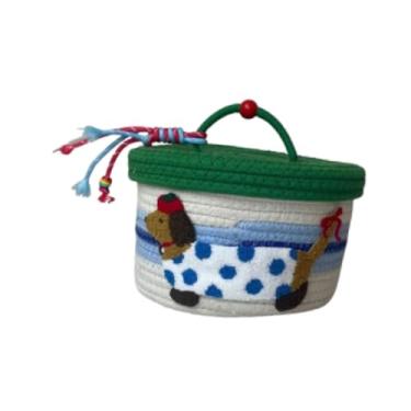 Imagem de ＫＬＫＣＭＳ Cesta de Algodão para Armazenamento com Tampa, Ideal para Toalhas E Brinquedos, Verde, Tamanho real