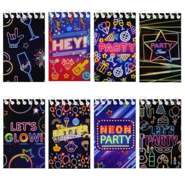 Imagem de 8 Pack Neon Party Mini Notebook Memo Note Pads Spiral Lets Glow Small Pocket Notepads Journal Notebook Fluorescent Party Gift Bags Filled for 80s 90s Disco Neon Rock Retro Hiphop Party Supplies