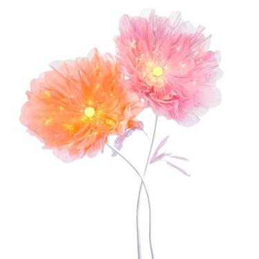 Imagem de Nadkvkl Pacote com 2 flores gigantes para decoração, flores grandes para pano de fundo, flor grande de seda artificial, com núcleo brilhante, para decoração de casamento, decoração de fundo de