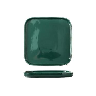Imagem de Prato de bife de cerâmica esmaltado verde criativo cor sólida salada quadrada redonda -20 cm prato quadrado
