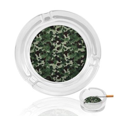 Imagem de Cinzeiro de vidro de cristal de camuflagem verde, cinzeiro redondo de vidro resistente, cinzeiro moderno decorativo portátil para uso em casa, escritório, interior, exterior, pátio