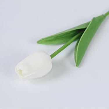 Imagem de Flores artificiais, tulipas artificiais de látex, flores de toque real para decoração de casa de casamento, branco, tulipas, simulação