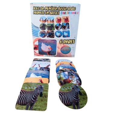 Imagem de Jogo Educativo Braille Baixa Visão Tema Animais 6 Pares