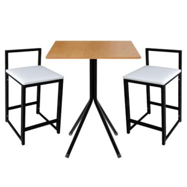 Imagem de Conj 2 Banqueta + Mesa Bistrô Tampo Mel Baixa Quadrada Modelo Confortável Industrial Cozinhas Bares(BRANCO)