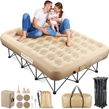 Imagem de Keoslpy Colchão de ar para cama Queen EZ atualizado com moldura, colchão de ar autoinflável, bomba embutida, suporte forte, colchão de ar queen, cama dobrável para acampamento, casa, convidados