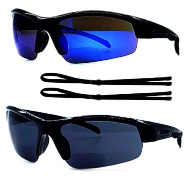 Imagem de SydeStyle Óculos De Sol Bifocais Para Homens E Mulheres, Leitura, Sol, Espelho Azul, Esportivo, Envoltório Uv400, Pesca Ciclismo (Preto/Azul, 2,50, X)
