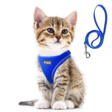 Imagem de Conjunto de arnês e coleira Fida para passear com cães e gatos Blue XX