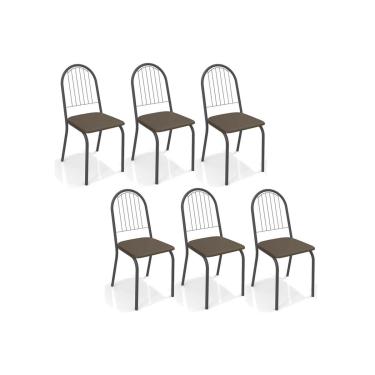 Imagem de Cadeira Sala de Jantar Noruega 2C077PRF Aço Kit 6 Un Preto/ano Marrom - Kappesberg