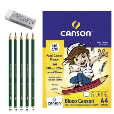 Imagem de Kit Desenho Profissional 5 Lápis 9000 Canson Borracha Dust - Faber-Cas