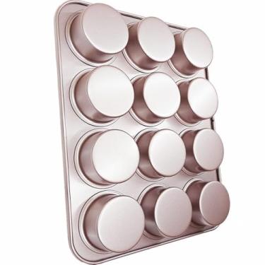 Imagem de DWWTKL Forma de muffin inglesa antiaderente com 12 cavidades, forma redonda de cupcake para pão, biscoitos, pudim de Yorkshire, bolos, torradeira, forno, latas resistentes