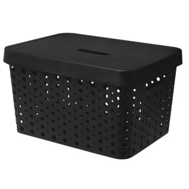 Imagem de Cesto Organizador com Tampa Caixa Organizadora de Plástico Multiuso Cesta Organizadora para Armazenamento Caixas Organizadoras(Preto com Tampa)