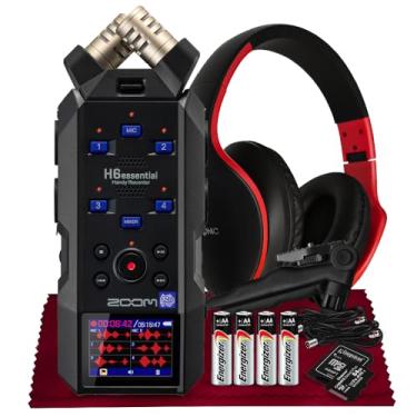 Imagem de Zoom H6essential Gravador de estúdio portátil, H6E flutuante de 32 bits, gravador de 6 faixas, 4XLR/TRS com SD de 64 GB, tripé, fone de ouvido com microfone, baterias e mais para músicos, podcaster
