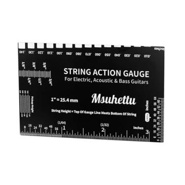 Imagem de Fenteer Régua de ação de cordas, ferramenta de configuração leve com escalas para guitarras, baixos elétricos e acústicos, medidor de altura de cordas de, Preto