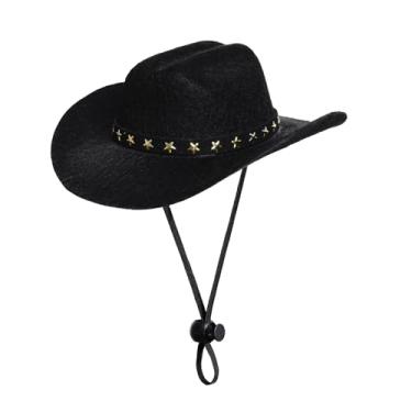 Imagem de choyaxo Fantasia de cowboy para animais de estimação, cosplay, fantasia de Halloween, para cães, gatos, decoração de festa para animais de estimação, mini chapéu de cowboy (preto, grande)