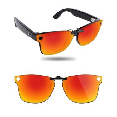 Imagem de Fiskr Óculos de sol polarizados Clip-On para Ray-Ban Meta Wayfarer RW4008 (tamanho 53-22) - Proteção UV - Ajuste universal para homens e mulheres - Vermelho fogo