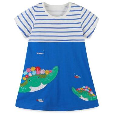 Imagem de Vestido para menina grátis, desenho animado, mangas curtas, algodão 3T