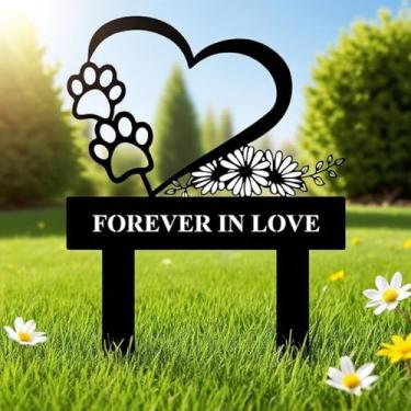 Imagem de Estaca de jardim memorial para animais de estimação para cães ou gatos – Marcador de túmulo de metal à prova de intempéries, placa memorial durável para animais de estimação, placa de homenagem à