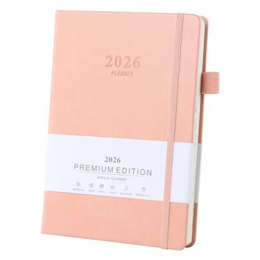 Imagem de Ztowoto Planejador acadêmico 2026, capa de couro, agenda 2026, agenda 2026, com laço para caneta, elástico e agenda de 365 páginas para escola, escritório e casa (rosa)