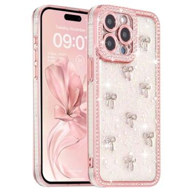 Imagem de FABSPARK Capa para iPhone 15 Pro Max, laço de fita prateada 3D, brilhante, brilhante, brilhante, brilhante, brilhante, transparente, macio para iPhone 15 Pro Max, laço rosa/prata