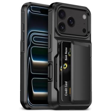 Imagem de YEBOLU Capa para iPhone 17 Pro com suporte para cartão [máximo de 3 a 5 cartões] Capa protetora resistente à prova de choque de camada dupla de policarbonato rígido TPU macio bumper oculto com