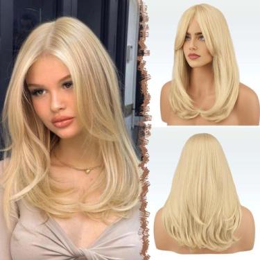 Imagem de Peruca FESHFEN Blonde Sintética de 18 polegadas com franja para mulher