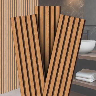 Imagem de 10 Placas Autocolante Revestimento De Parede Ripado Premium (90x16 freijo)