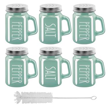 Imagem de 6 peças de garrafa de tempero de vidro de 118 ml, saleiros, garrafas de tempero domésticas, saleiro e pimenteiro, pote de tempero multiuso para temperos, saleiro, recipiente de pimenta (6, verde)