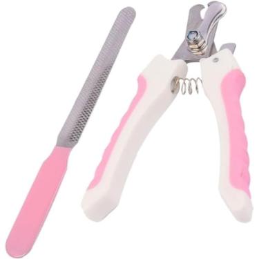 Imagem de Kit Cortador de Unhas para Pets, Alicate e Lixa 14cm, Branco e Rosa