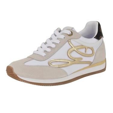 Imagem de GUESS Tênis feminino Skroll, Branco/Dourado Multi 140, 39