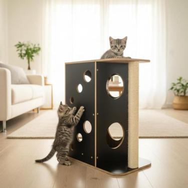 Imagem de Arranhador para Gatos com Casa e Playground em MDF 15mm  Móveis e Brin