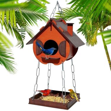 Imagem de Comedouro Tratador Pássaros Livres Casinha De Passarinho Mdf