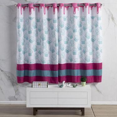 Imagem de Cortina para Quarto Cake Donuts Pink/Tiffany 2,00m x 1,50m - Para Varã