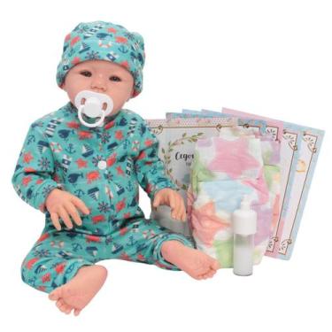 Imagem de Bebê Reborn Boneco Realista Corpo Silicone Pijama Kit Itens - Cegonha 