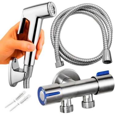 Imagem de KIt Ducha higienica Com Registro Saída Dupla 1/2 Luxo Metal Aço Inox C